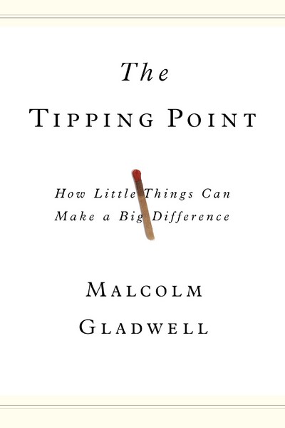 The Tipping Point The tipping point is that magic moment when an idea, trend, or social behavior crosses a threshold, tips, and spreads like wildfire. Just as a single sick person can start an epidemic of the flu, so too can a small but precisely targeted push cause a fashion trend, the popularity of